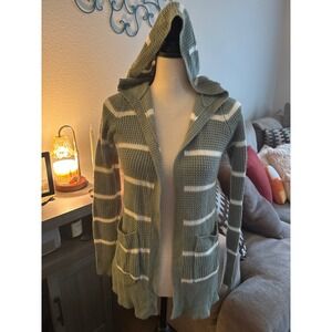 Moondance women's small green striped‎ hooded cardigan